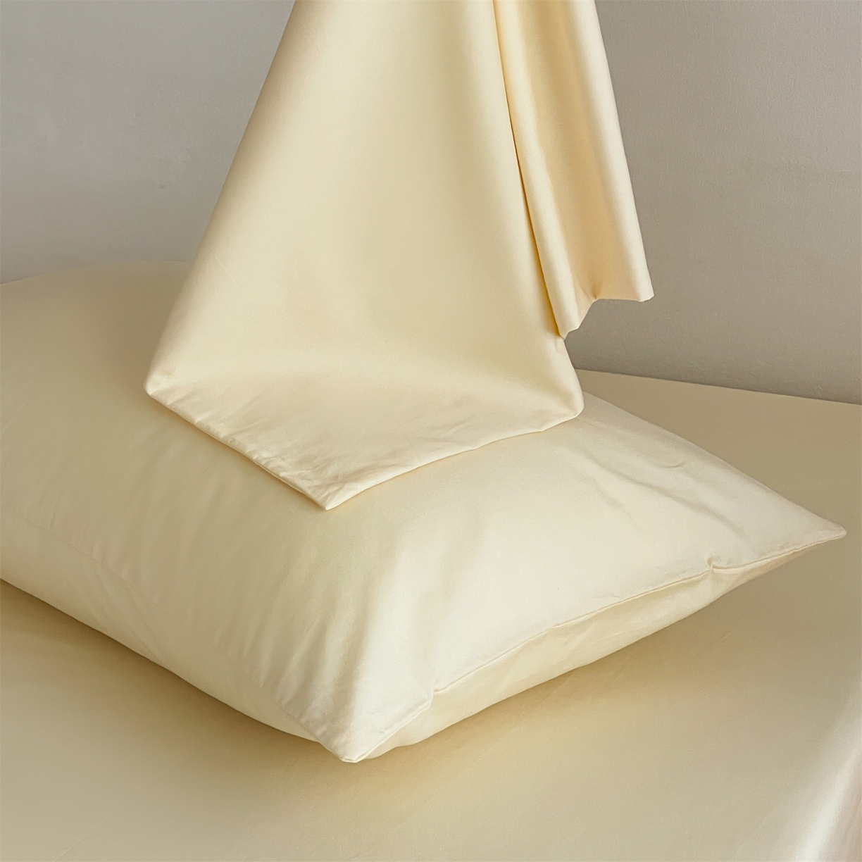 91家纺网 家纺一手货源 找家纺 三味舒屋 2026新款初色系列全棉水洗棉系列单品枕套 米黄