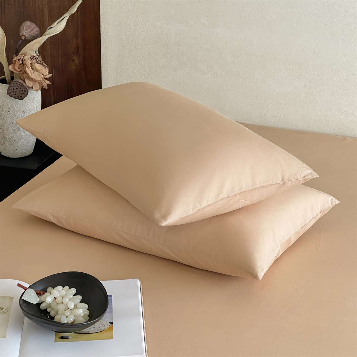 91家纺网 家纺一手货源 找家纺 三味舒屋 2026新款初色系列全棉水洗棉系列单品枕套 浅驼