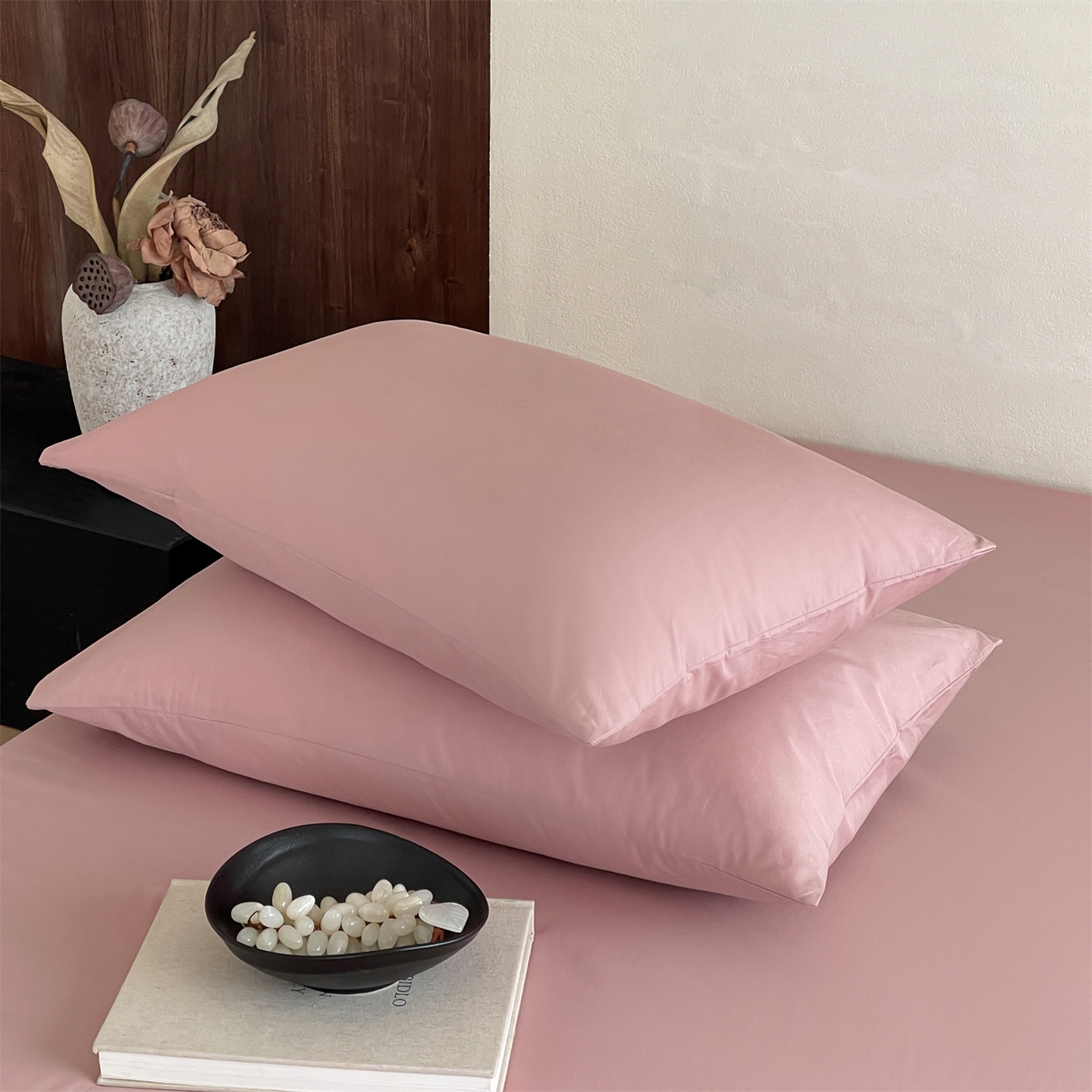 91家纺网 家纺一手货源 找家纺 三味舒屋 2026新款初色系列全棉水洗棉系列单品枕套 蔷薇粉