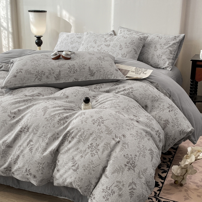 91家纺网 家纺一手货源 找家纺 红日子纺织品 2026春夏云感复古+小清新皱皱纱四件套 摇曳-灰