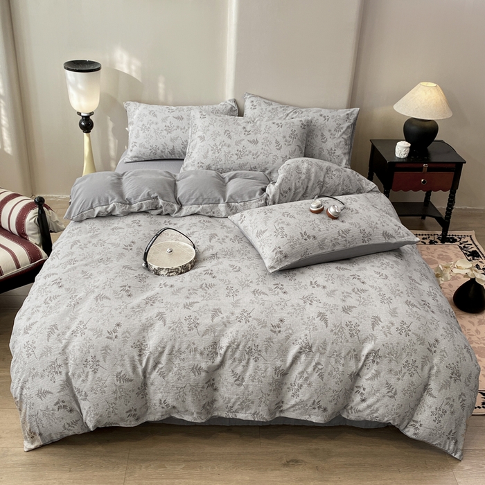 91家纺网 家纺一手货源 找家纺 红日子纺织品 2026春夏云感复古+小清新皱皱纱四件套 摇曳-灰