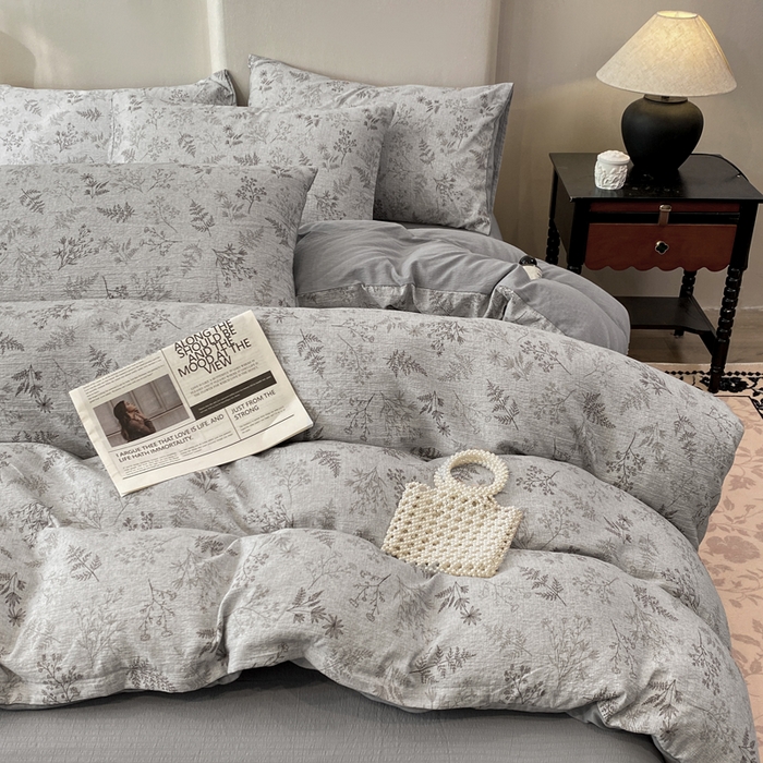 红日子纺织品 2026春夏云感复古+小清新皱皱纱四件套 摇曳-灰