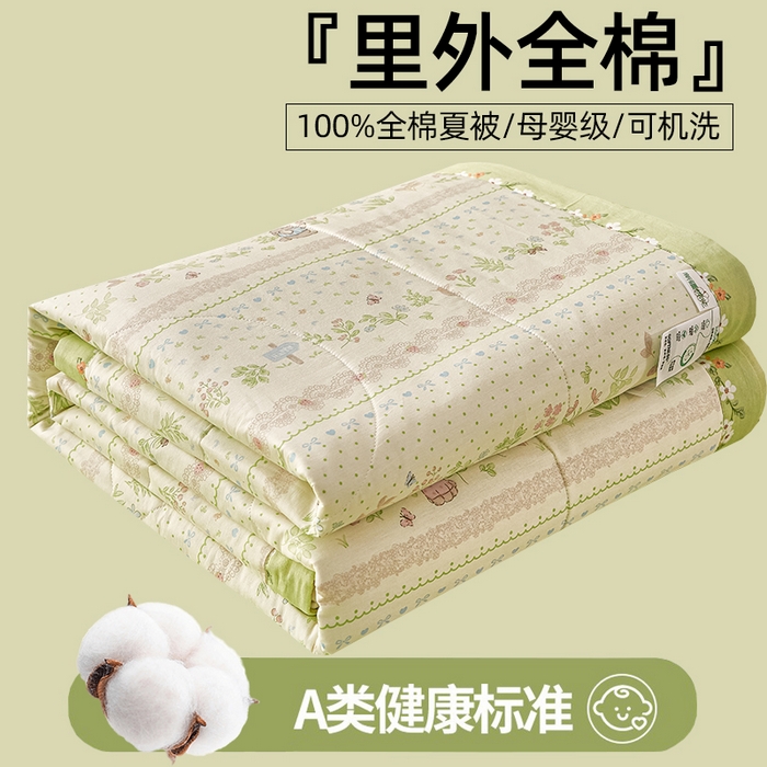 91家纺网 家纺一手货源 找家纺 蓝雀翎 2025新款全棉印花新疆棉花夏被 丛林夏梦