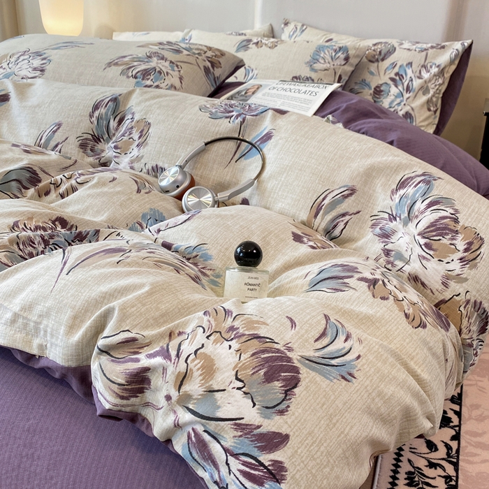 91家纺网 家纺一手货源 找家纺 红日子纺织品 2026春夏云感复古+小清新皱皱纱四件套 远黛-紫