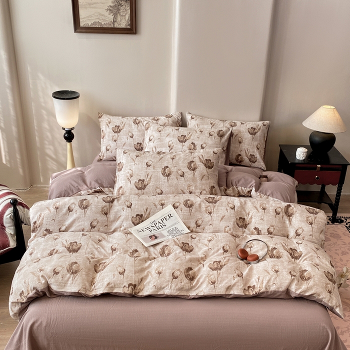 91家纺网 家纺一手货源 找家纺 红日子纺织品 2026春夏云感复古+小清新皱皱纱四件套 知音-卡