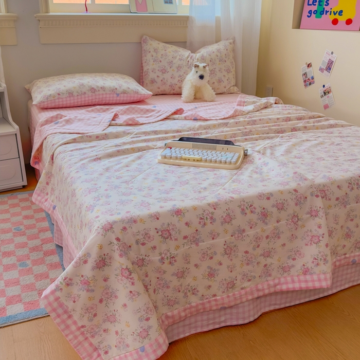 91家纺网 家纺一手货源 找家纺 蓝雀翎 2025新款全棉印花新疆棉花夏被 洛琳-粉