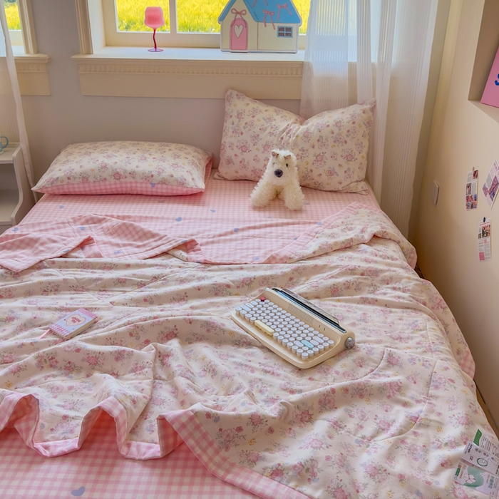 91家纺网 家纺一手货源 找家纺 蓝雀翎 2025新款全棉印花新疆棉花夏被 洛琳-粉