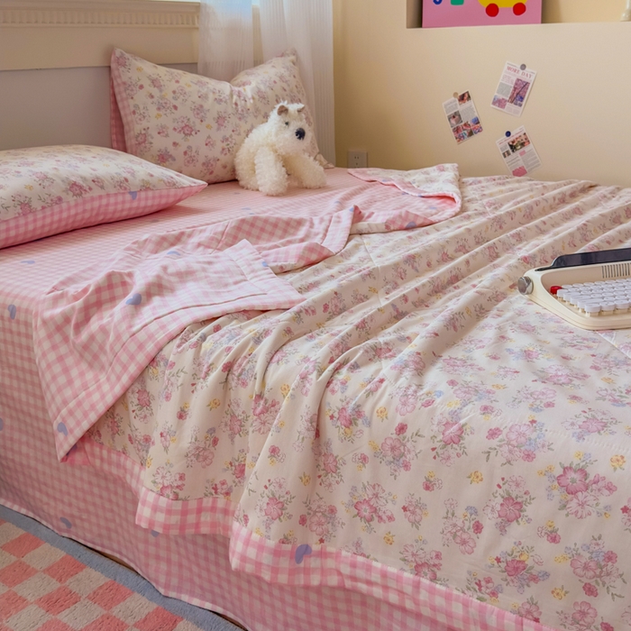 91家纺网 家纺一手货源 找家纺 蓝雀翎 2025新款全棉印花新疆棉花夏被 洛琳-粉