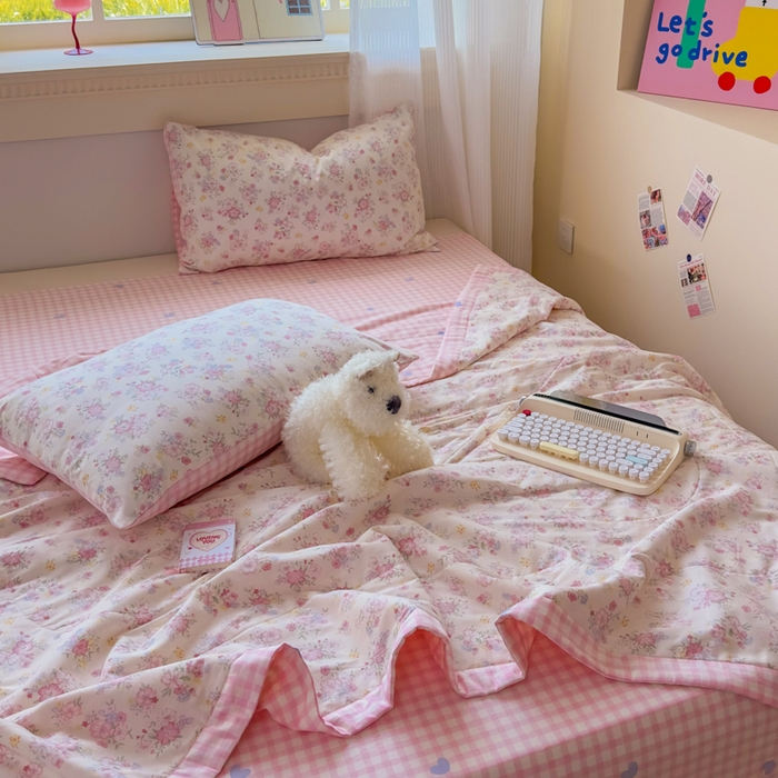 91家纺网 家纺一手货源 找家纺 蓝雀翎 2025新款全棉印花新疆棉花夏被 洛琳-粉