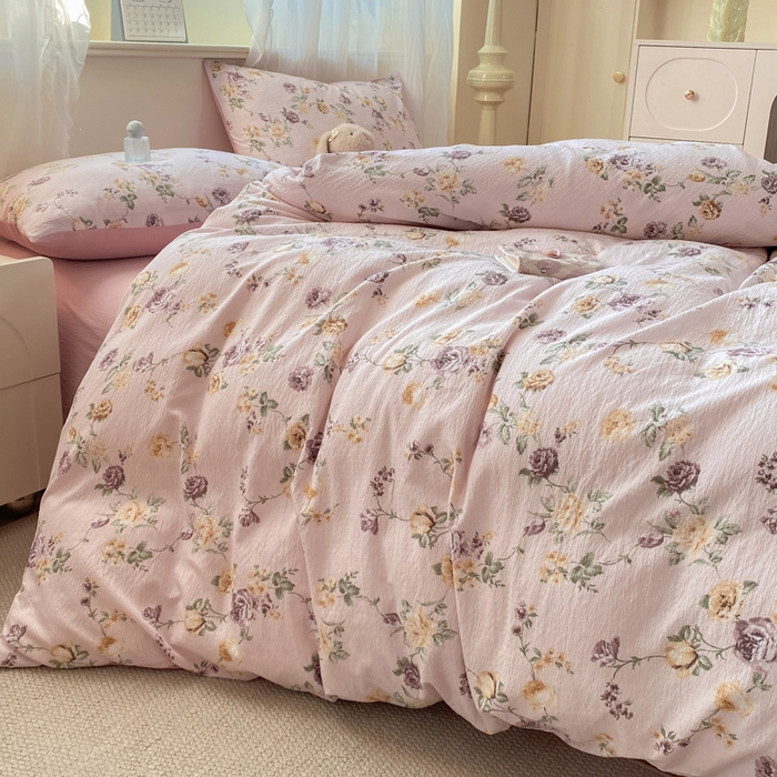 91家纺网 家纺一手货源 找家纺 红日子纺织品 2026春夏云感复古+小清新皱皱纱四件套 半岛花园