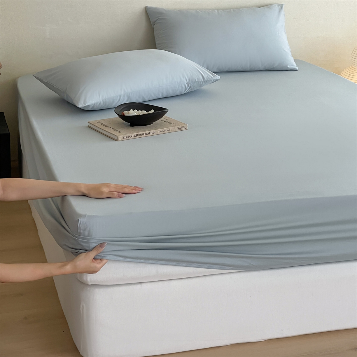 91家纺网 家纺一手货源 找家纺 三味舒屋 2026新款初色系列全棉水洗棉系列单品床笠（平台券后单品利润不低于45元/套件利润不低于120元 谢谢配合） 冰水蓝