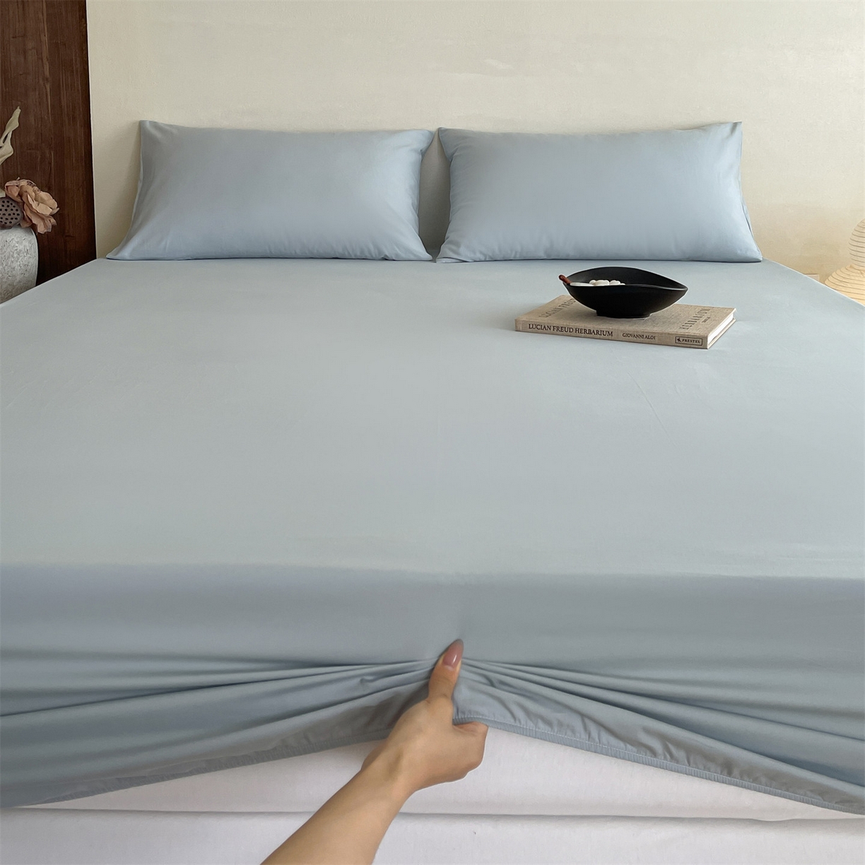 91家纺网 家纺一手货源 找家纺 三味舒屋 2026新款初色系列全棉水洗棉系列单品床笠（平台券后单品利润不低于45元/套件利润不低于120元 谢谢配合） 冰水蓝