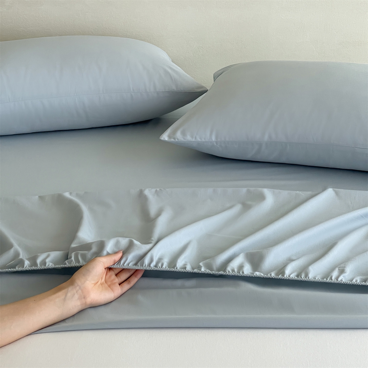 91家纺网 家纺一手货源 找家纺 三味舒屋 2026新款初色系列全棉水洗棉系列单品床笠（平台券后单品利润不低于45元/套件利润不低于120元 谢谢配合） 冰水蓝