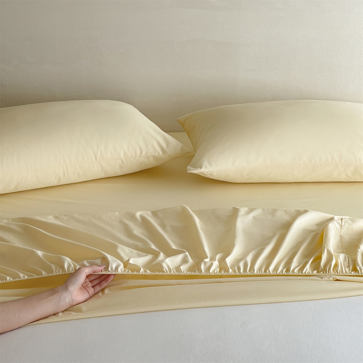 91家纺网 家纺一手货源 找家纺 三味舒屋 2026新款初色系列全棉水洗棉系列单品床笠（平台券后单品利润不低于45元/套件利润不低于120元 谢谢配合） 米黄