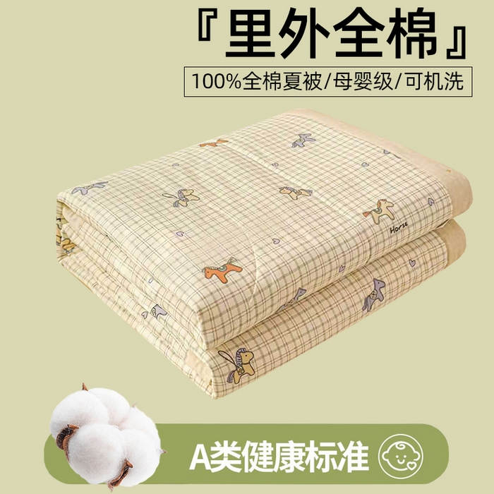 91家纺网 家纺一手货源 找家纺 蓝雀翎 2025新款全棉印花新疆棉花夏被 马到成功