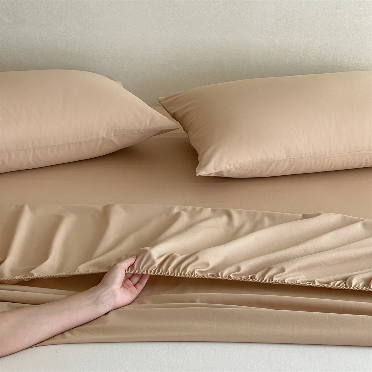 91家纺网 家纺一手货源 找家纺 三味舒屋 2026新款初色系列全棉水洗棉系列单品床笠（平台券后单品利润不低于45元/套件利润不低于120元 谢谢配合） 浅驼