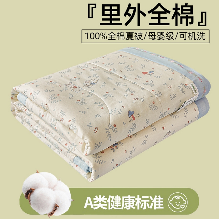 91家纺网 家纺一手货源 找家纺  蓝雀翎 2025新款全棉印花新疆棉花夏被 觅时光-蓝