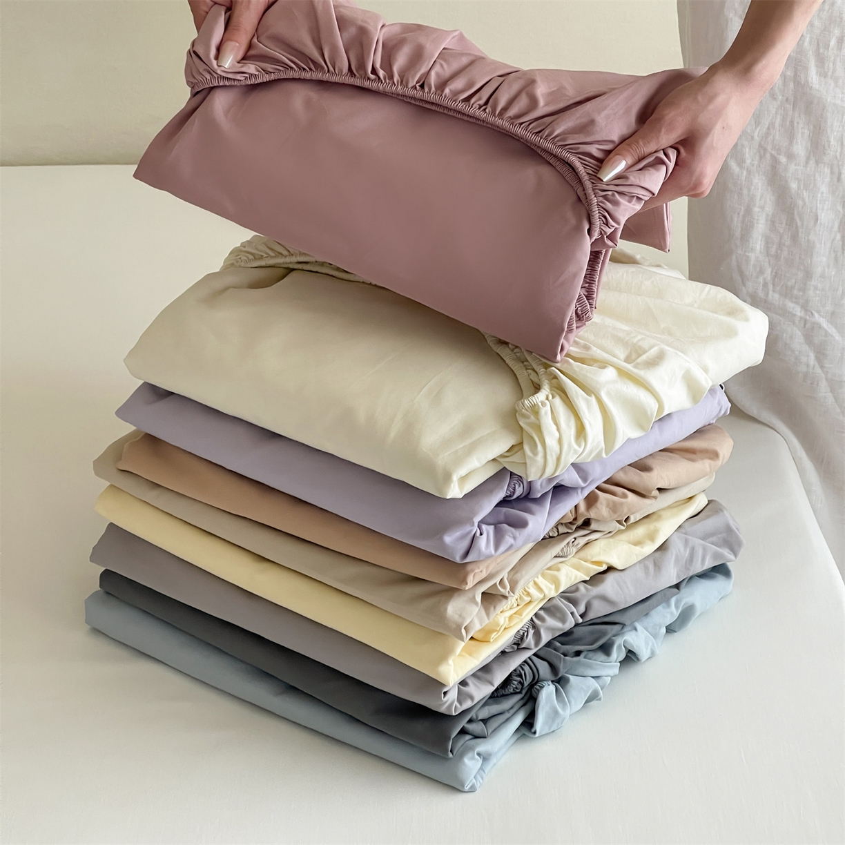 91家纺网 家纺一手货源 找家纺 三味舒屋 2026新款初色系列全棉水洗棉系列单品床笠（平台券后单品利润不低于45元/套件利润不低于120元 谢谢配合） 组合图