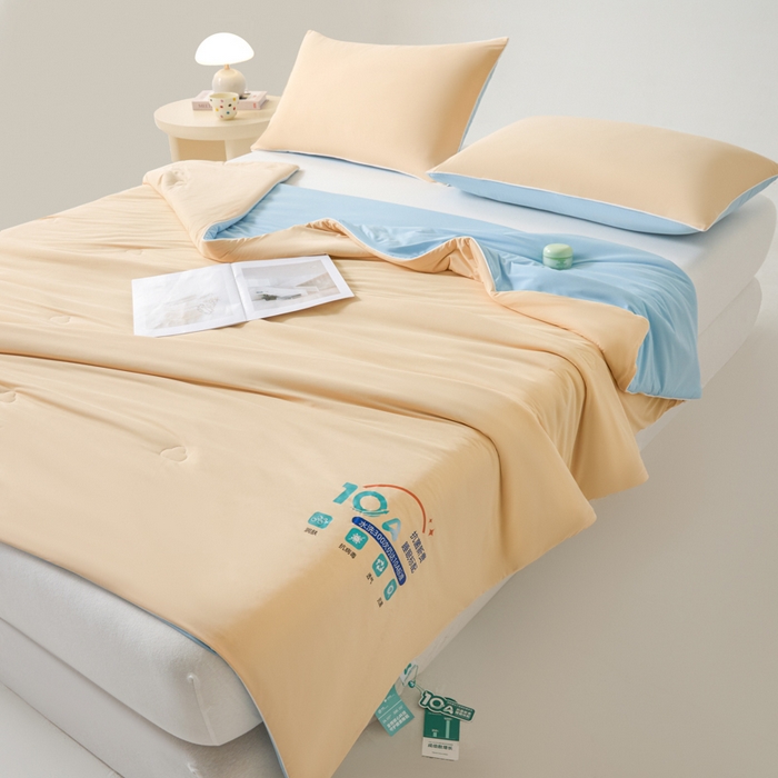 91家纺网 家纺一手货源 找家纺 宝士康家纺 2026春夏新款10A抗菌凉感丝夏被夏凉被空调被 暖橘蓝冰