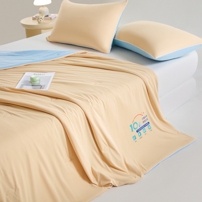 91家纺网 家纺一手货源 找家纺 宝士康家纺 2026春夏新款10A抗菌凉感丝夏被夏凉被空调被 暖橘蓝冰