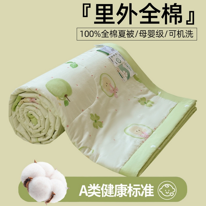 91家纺网 家纺一手货源 找家纺 蓝雀翎 2025新款全棉印花新疆棉花夏被 苹果派对