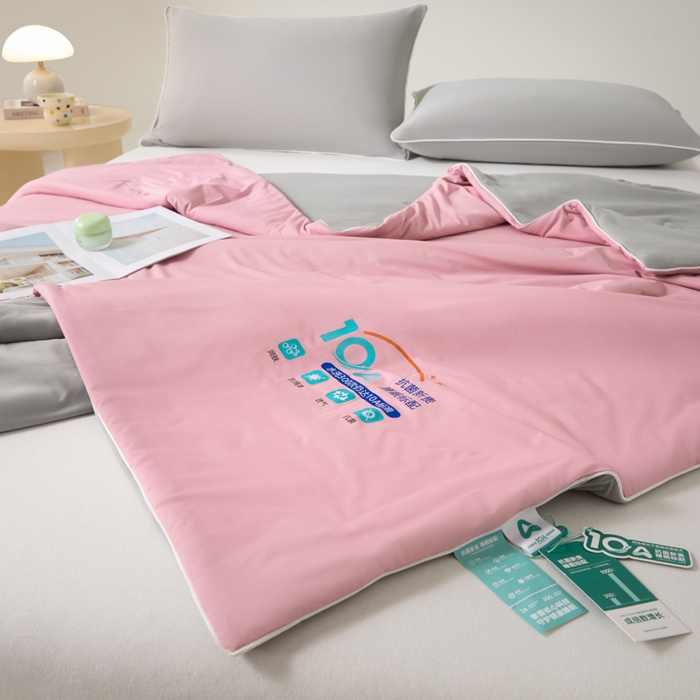 91家纺网 家纺一手货源 找家纺 宝士康家纺 2026春夏新款10A抗菌凉感丝夏被夏凉被空调被 桃桃云灰