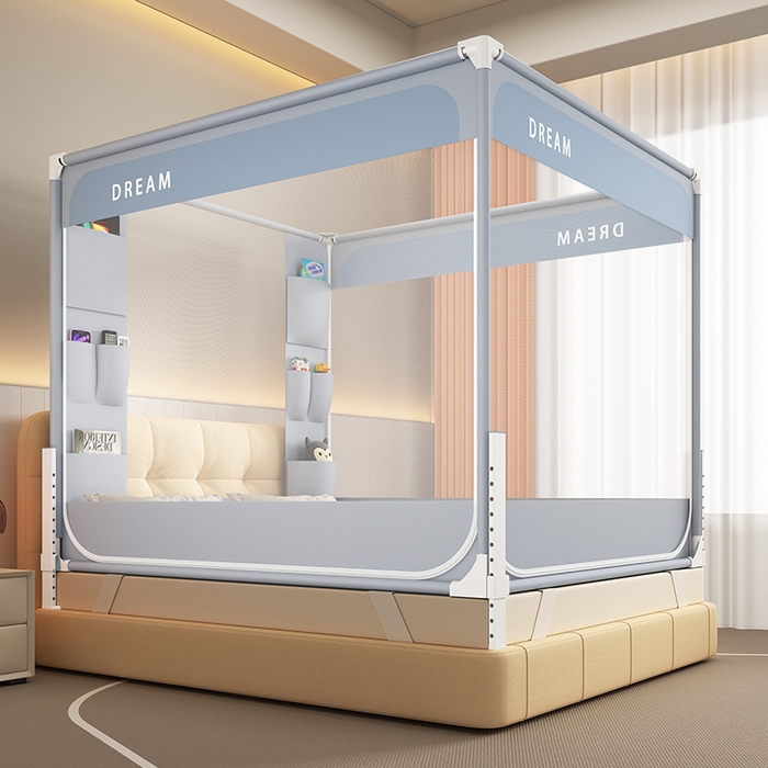 富莱星蚊帐 2026新款双丝加厚坐床蚊帐大力士围栏擎天柱支架-梦境 梦境-灰紫