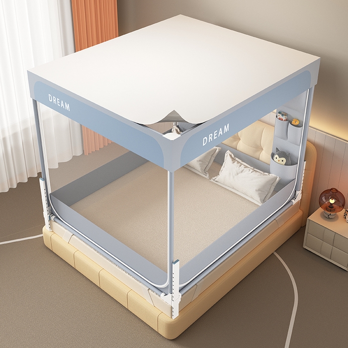 91家纺网 家纺一手货源 找家纺 富莱星蚊帐 2026新款双丝加厚坐床蚊帐大力士围栏擎天柱支架-梦境 梦境-灰紫