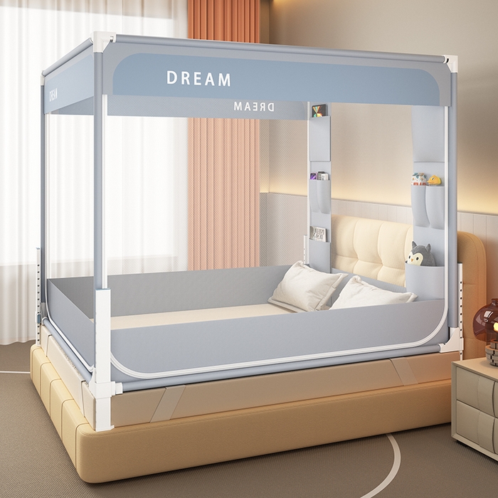 91家纺网 家纺一手货源 找家纺 富莱星蚊帐 2026新款双丝加厚坐床蚊帐大力士围栏擎天柱支架-梦境 梦境-灰紫