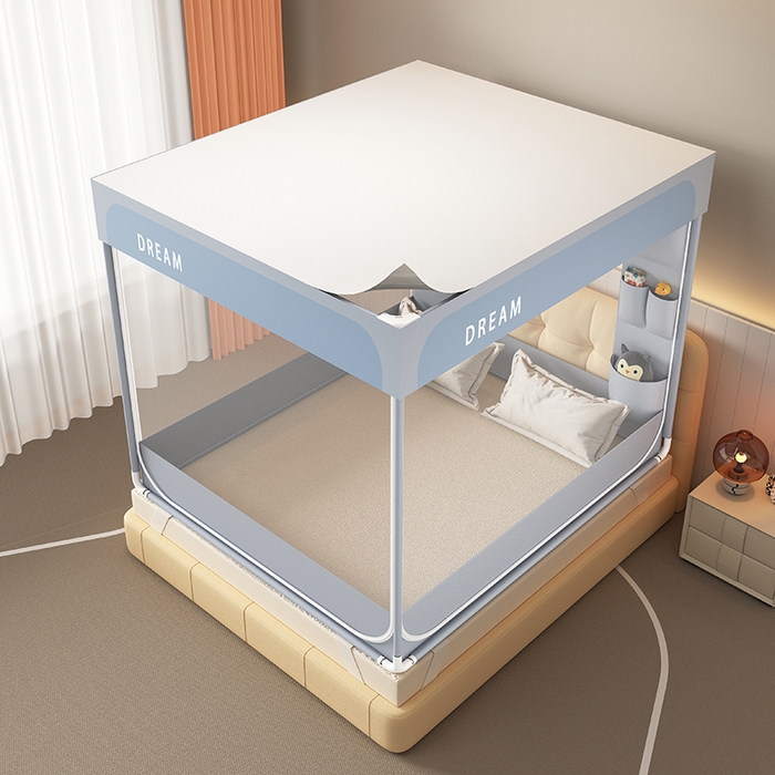 91家纺网 家纺一手货源 找家纺 富莱星蚊帐 2026新款双丝加厚坐床蚊帐大力士围栏擎天柱支架-梦境 梦境-灰紫