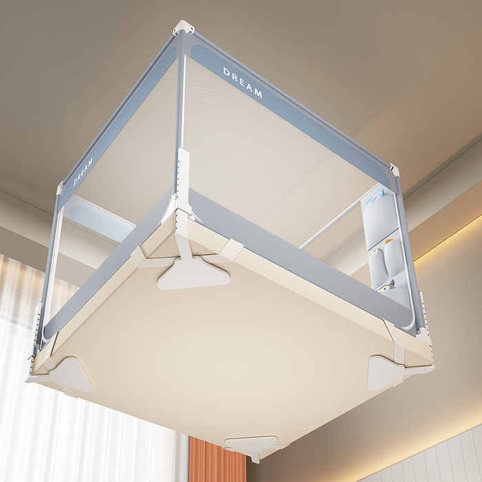 91家纺网 家纺一手货源 找家纺 富莱星蚊帐 2026新款双丝加厚坐床蚊帐大力士围栏擎天柱支架-梦境 梦境-灰紫