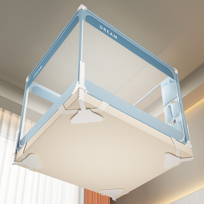 91家纺网 家纺一手货源 找家纺 富莱星蚊帐 2026新款双丝加厚坐床蚊帐大力士围栏擎天柱支架-梦境 梦境-深蓝