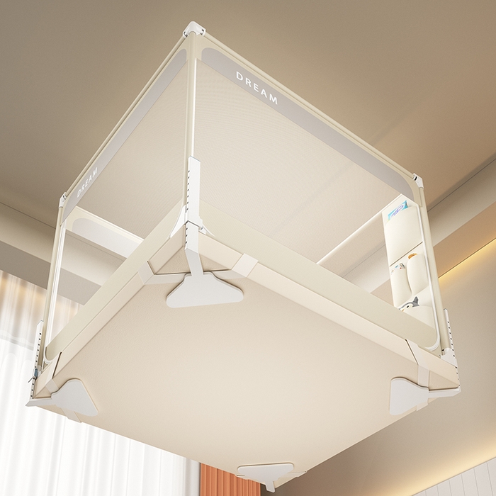 91家纺网 家纺一手货源 找家纺 富莱星蚊帐 2026新款双丝加厚坐床蚊帐大力士围栏擎天柱支架-梦境 梦境-卡其