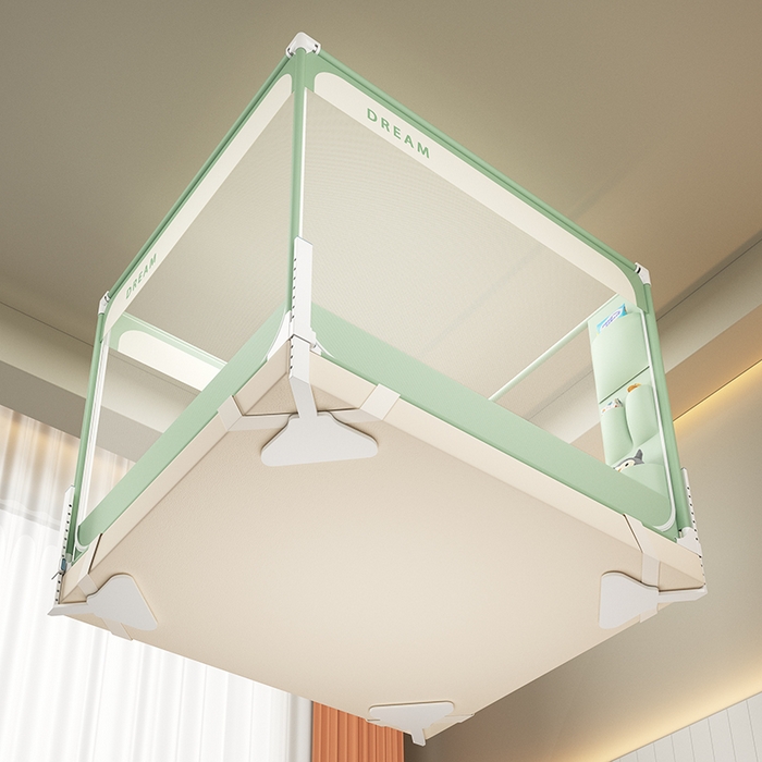 91家纺网 家纺一手货源 找家纺 富莱星蚊帐 2026新款双丝加厚坐床蚊帐大力士围栏擎天柱支架-梦境 梦境-绿