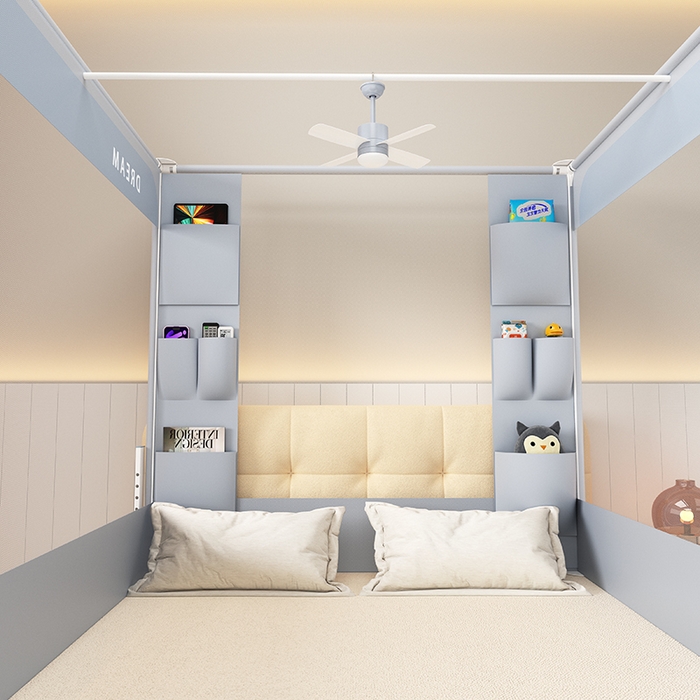 91家纺网 家纺一手货源 找家纺 富莱星蚊帐 2026新款双丝加厚坐床蚊帐大力士围栏擎天柱支架-梦境 梦境-灰紫