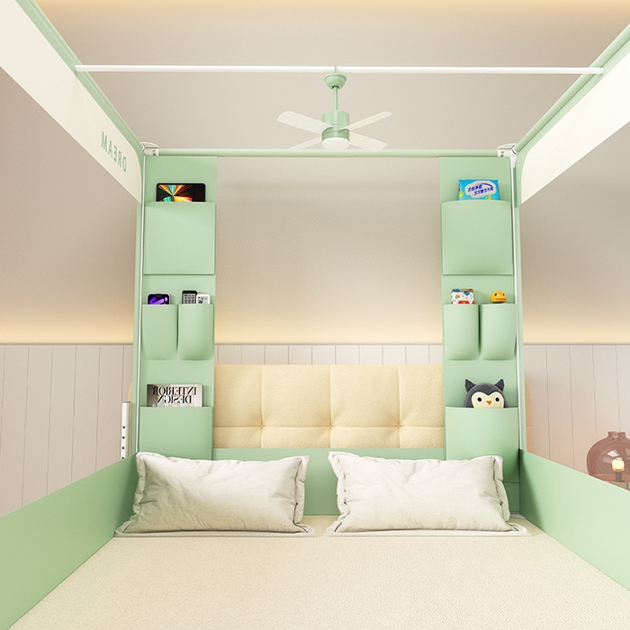 91家纺网 家纺一手货源 找家纺 富莱星蚊帐 2026新款双丝加厚坐床蚊帐大力士围栏擎天柱支架-梦境 梦境-绿