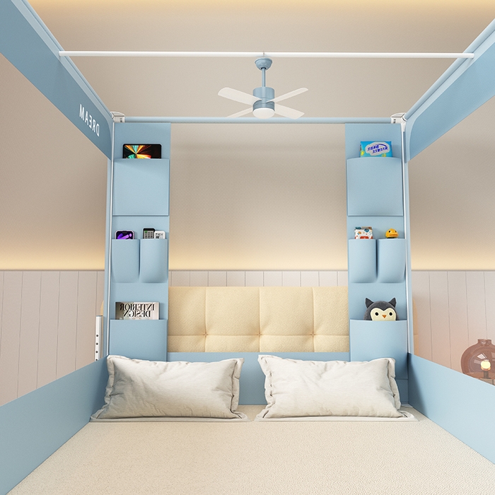 91家纺网 家纺一手货源 找家纺 富莱星蚊帐 2026新款双丝加厚坐床蚊帐大力士围栏擎天柱支架-梦境 梦境-深蓝