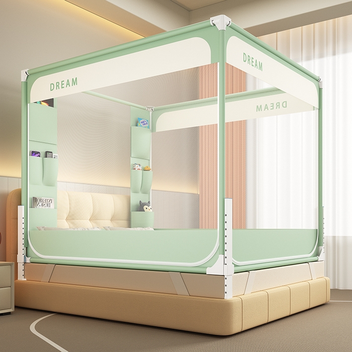 富莱星蚊帐 2026新款双丝加厚坐床蚊帐大力士围栏擎天柱支架-梦境 梦境-绿