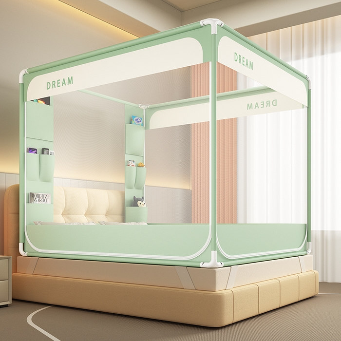 91家纺网 家纺一手货源 找家纺 富莱星蚊帐 2026新款双丝加厚坐床蚊帐大力士围栏擎天柱支架-梦境 梦境-绿