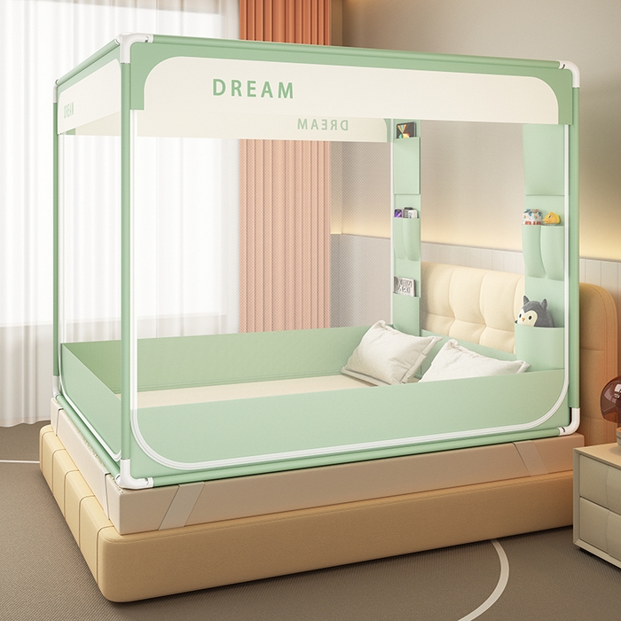 91家纺网 家纺一手货源 找家纺 富莱星蚊帐 2026新款双丝加厚坐床蚊帐大力士围栏擎天柱支架-梦境 梦境-绿