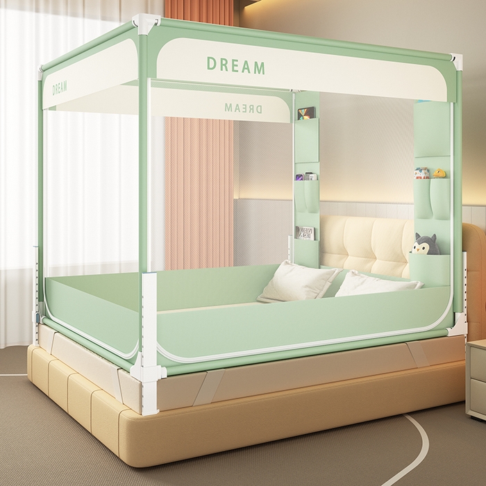 91家纺网 家纺一手货源 找家纺 富莱星蚊帐 2026新款双丝加厚坐床蚊帐大力士围栏擎天柱支架-梦境 梦境-绿