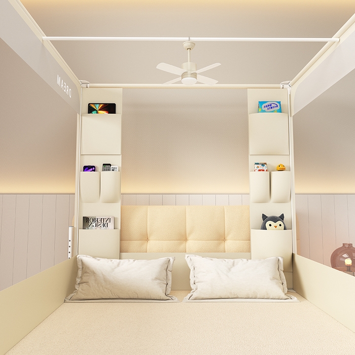 91家纺网 家纺一手货源 找家纺 富莱星蚊帐 2026新款双丝加厚坐床蚊帐大力士围栏擎天柱支架-梦境 梦境-卡其