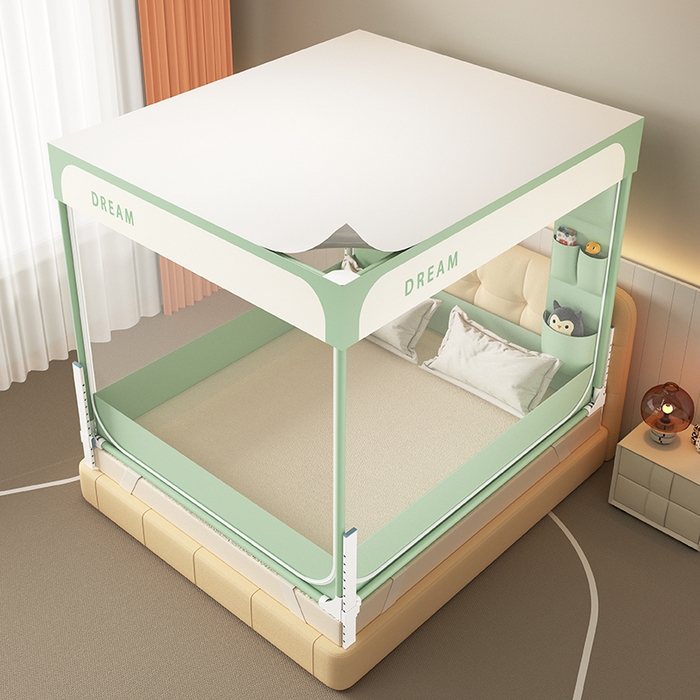 91家纺网 家纺一手货源 找家纺 富莱星蚊帐 2026新款双丝加厚坐床蚊帐大力士围栏擎天柱支架-梦境 梦境-绿