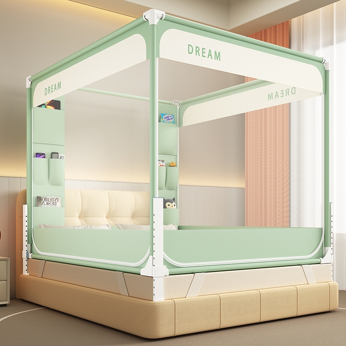 91家纺网 家纺一手货源 找家纺 富莱星蚊帐 2026新款双丝加厚坐床蚊帐大力士围栏擎天柱支架-梦境 梦境-绿