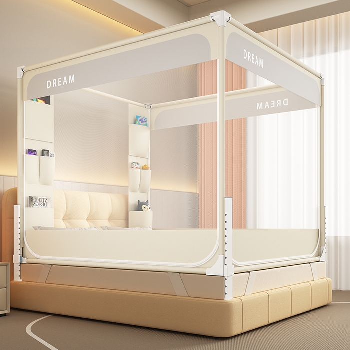 富莱星蚊帐 2026新款双丝加厚坐床蚊帐大力士围栏擎天柱支架-梦境 梦境-卡其