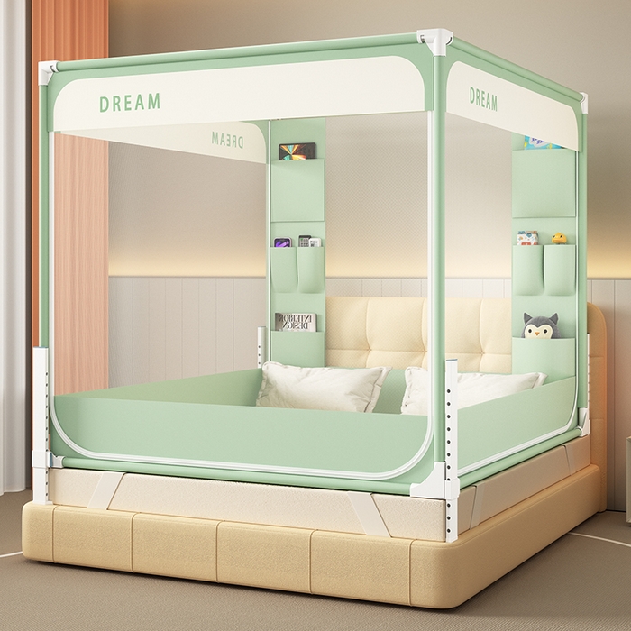 91家纺网 家纺一手货源 找家纺 富莱星蚊帐 2026新款双丝加厚坐床蚊帐大力士围栏擎天柱支架-梦境 梦境-绿