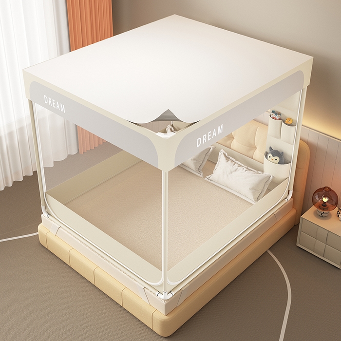 91家纺网 家纺一手货源 找家纺 富莱星蚊帐 2026新款双丝加厚坐床蚊帐大力士围栏擎天柱支架-梦境 梦境-卡其