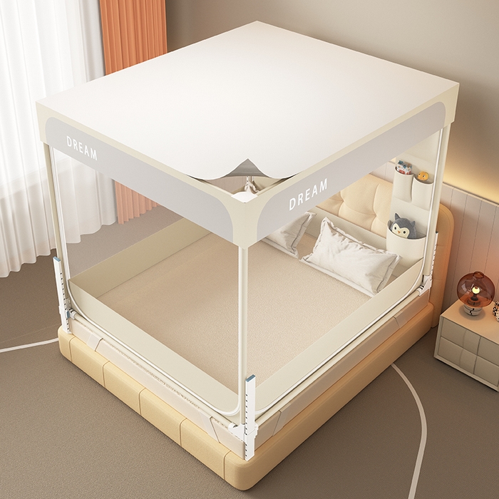 91家纺网 家纺一手货源 找家纺 富莱星蚊帐 2026新款双丝加厚坐床蚊帐大力士围栏擎天柱支架-梦境 梦境-卡其