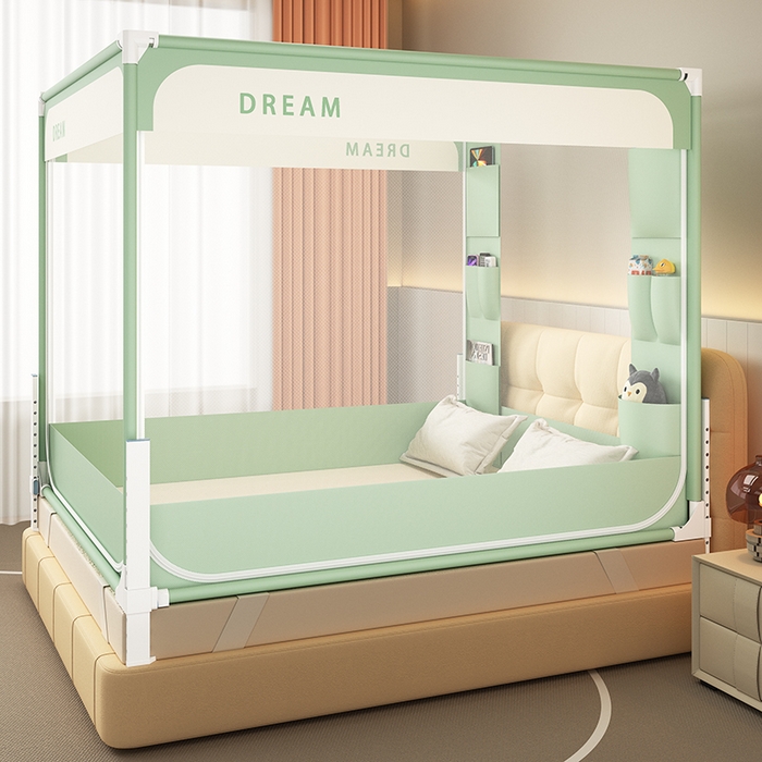 91家纺网 家纺一手货源 找家纺 富莱星蚊帐 2026新款双丝加厚坐床蚊帐大力士围栏擎天柱支架-梦境 梦境-绿