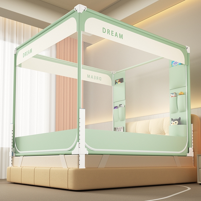 91家纺网 家纺一手货源 找家纺 富莱星蚊帐 2026新款双丝加厚坐床蚊帐大力士围栏擎天柱支架-梦境 梦境-绿